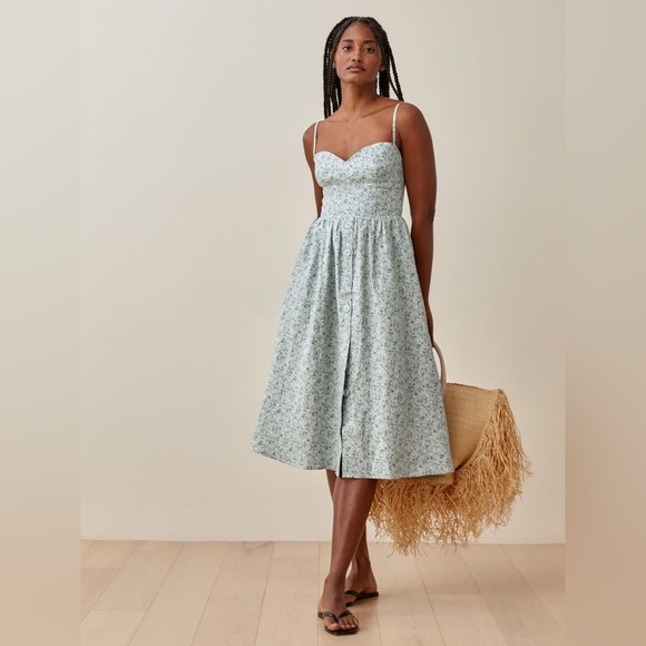 Reformation Cale linen Midi Dress NWOT agave print - Picture 2 of 10